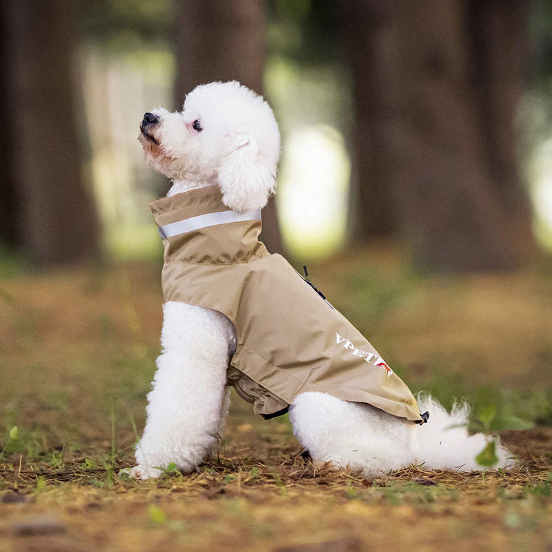 New Khaki reflective adjustable dog raincoat outdoors [PZ-806676119639-lifestyle-khaki]