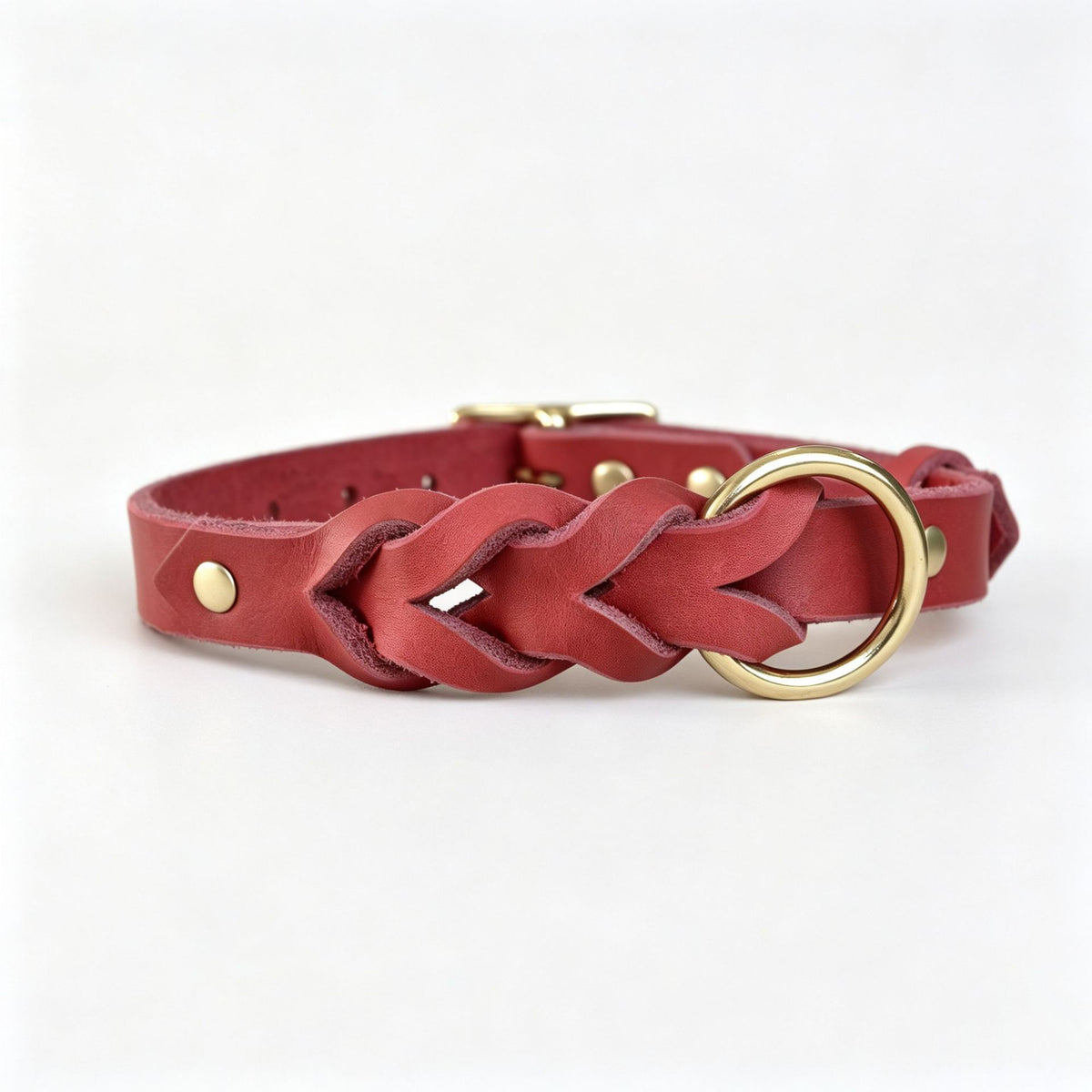 Red Braided Full-Grain Leather Dog Collar [PZ-703791991859-color-red]