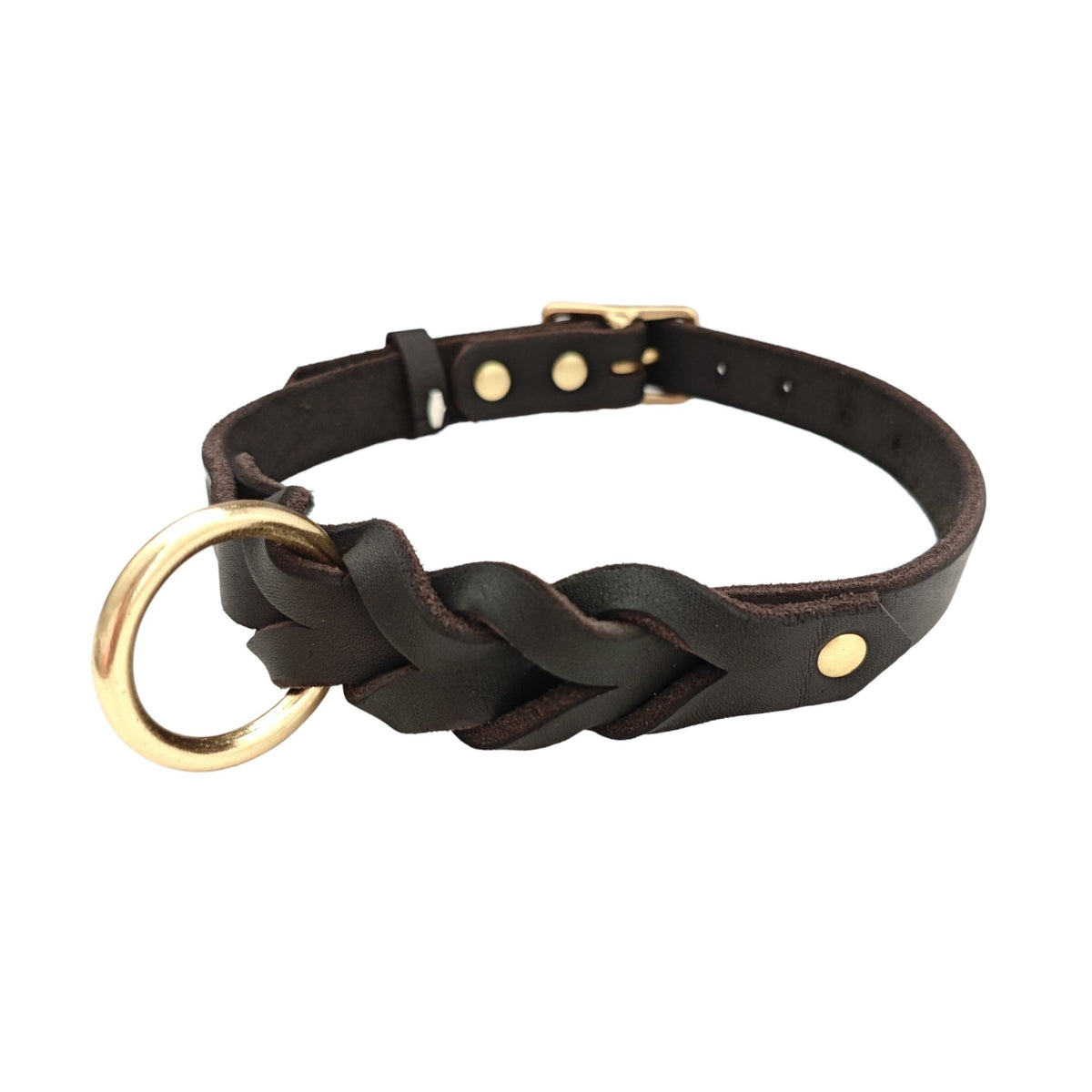 Black Braided Full-Grain Leather Dog Collar [PZ-703791991859-color-black]