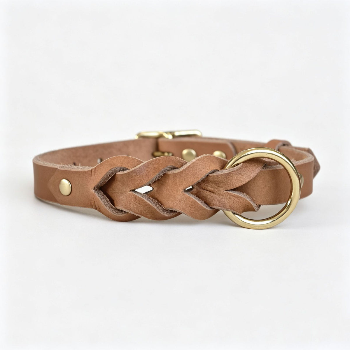 Caramel Braided Full-Grain Leather Dog Collar [PZ-703791991859-color-caramel]