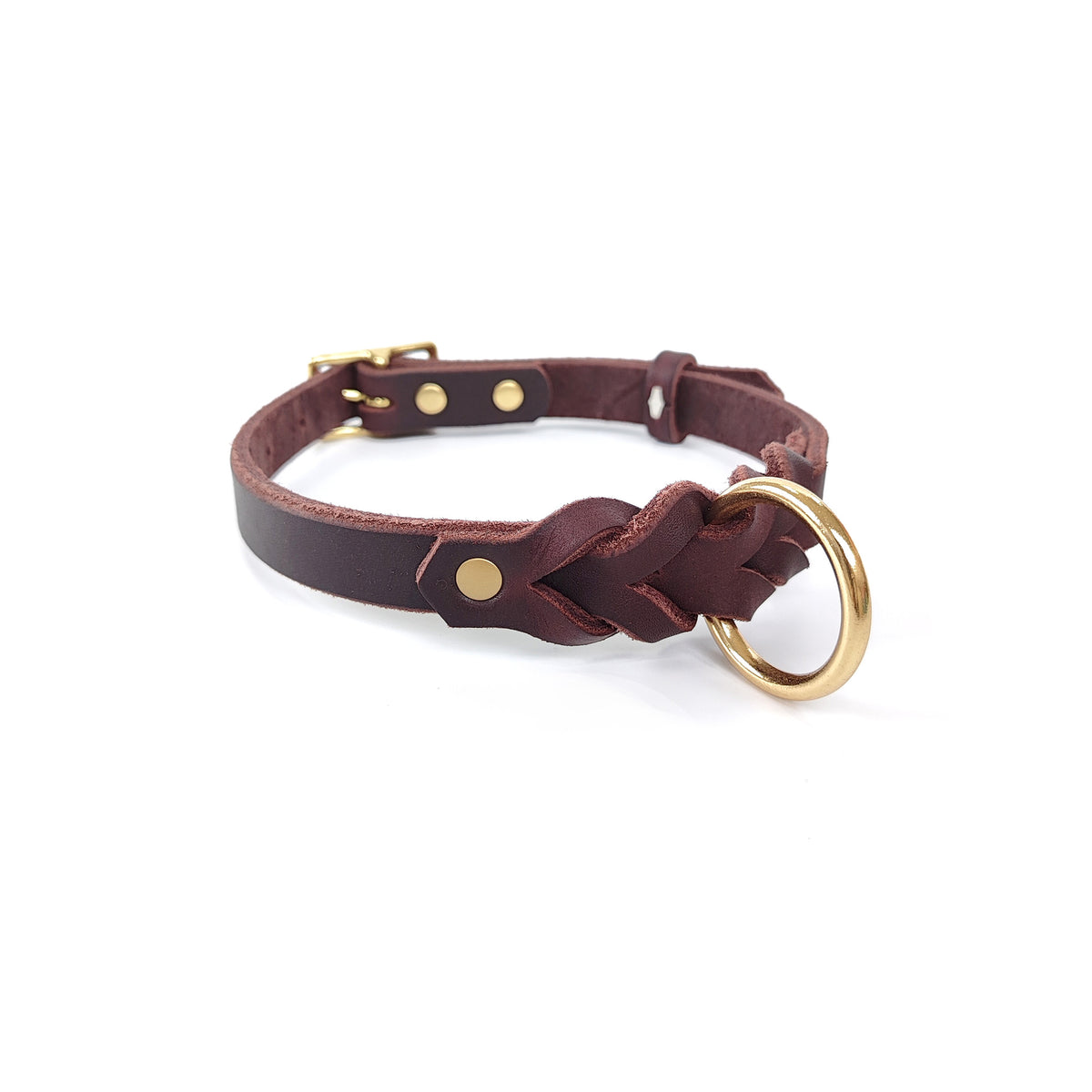Dark Brown Braided Full-Grain Leather Dog Collar [PZ-703791991859-color-dark-brown]