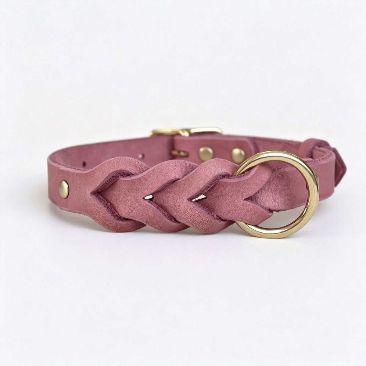 Rose Pink Braided Full-Grain Leather Dog Collar [PZ-703791991859-color-rose-pink]