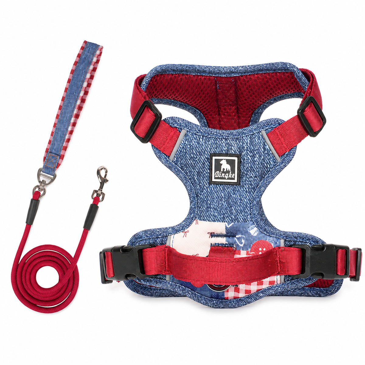 Patchwork dog harness — burgundy set [PZ-1050852726134-burgundy-set]