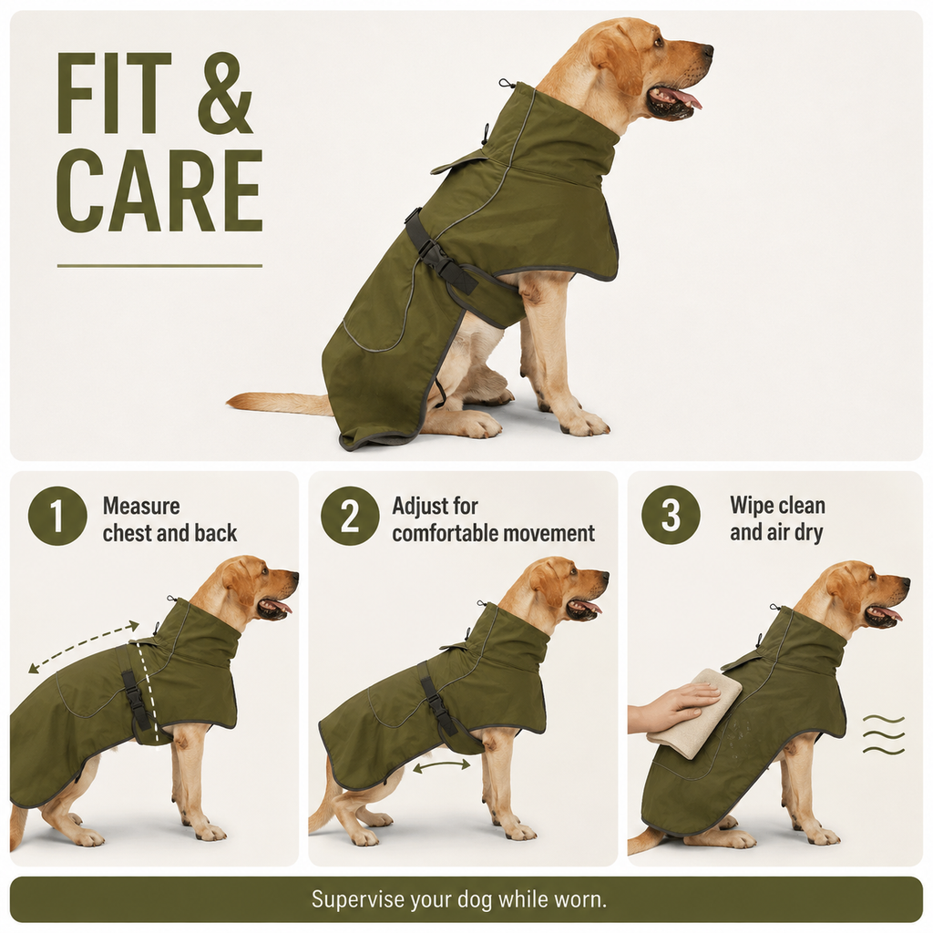 Fleece-Lined Dog Winter Cape — fit and care guide [PZ-658882497316-care]