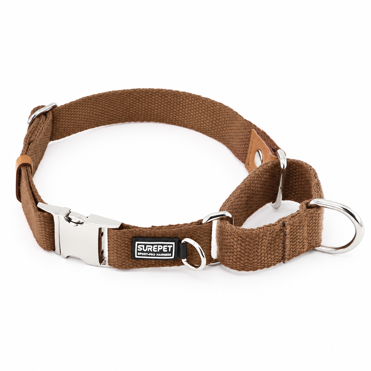 Coffee Brown martingale dog collar with silver metal buckle [PZ-1065899617360-coffee]