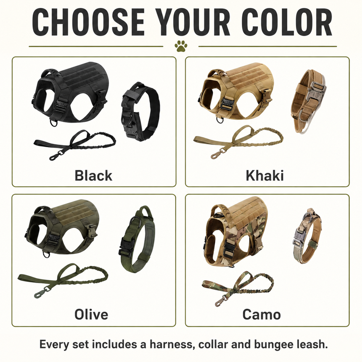 Tactical harness, collar and bungee leash set — comparison [PZ-1059684274128-comparison]