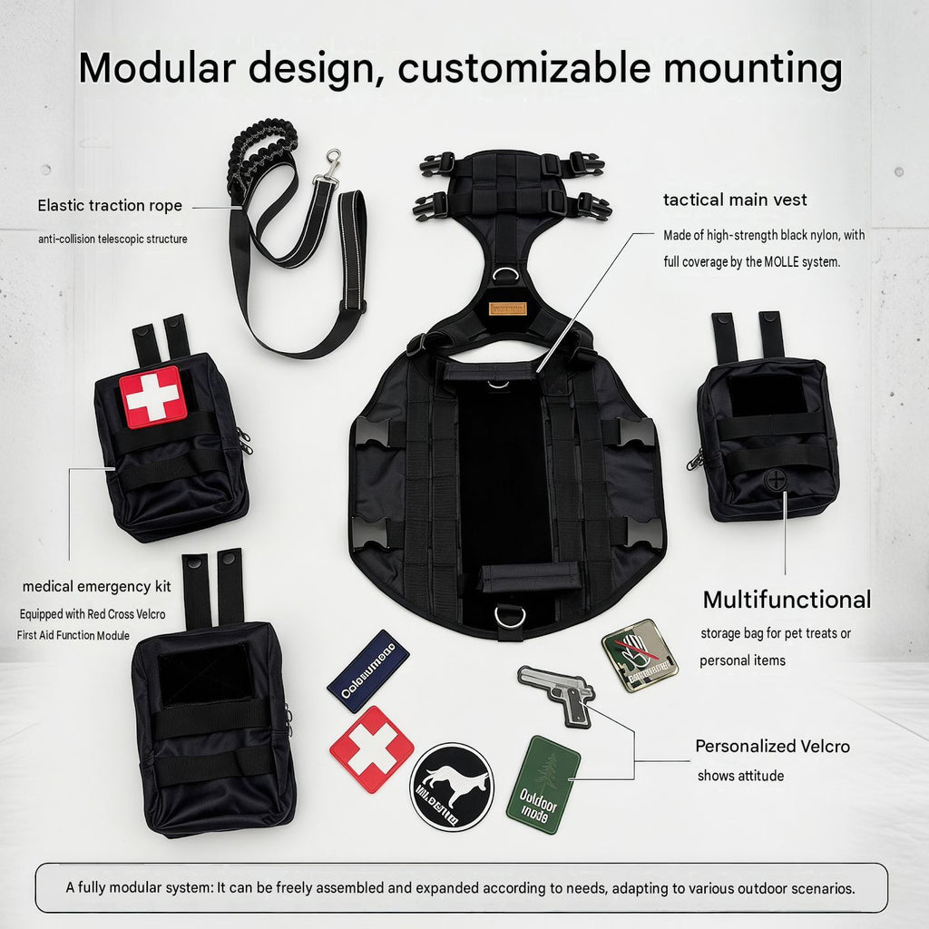 Harness, leash, pouches and removable patch component layout [PZ-1081429020565-components]