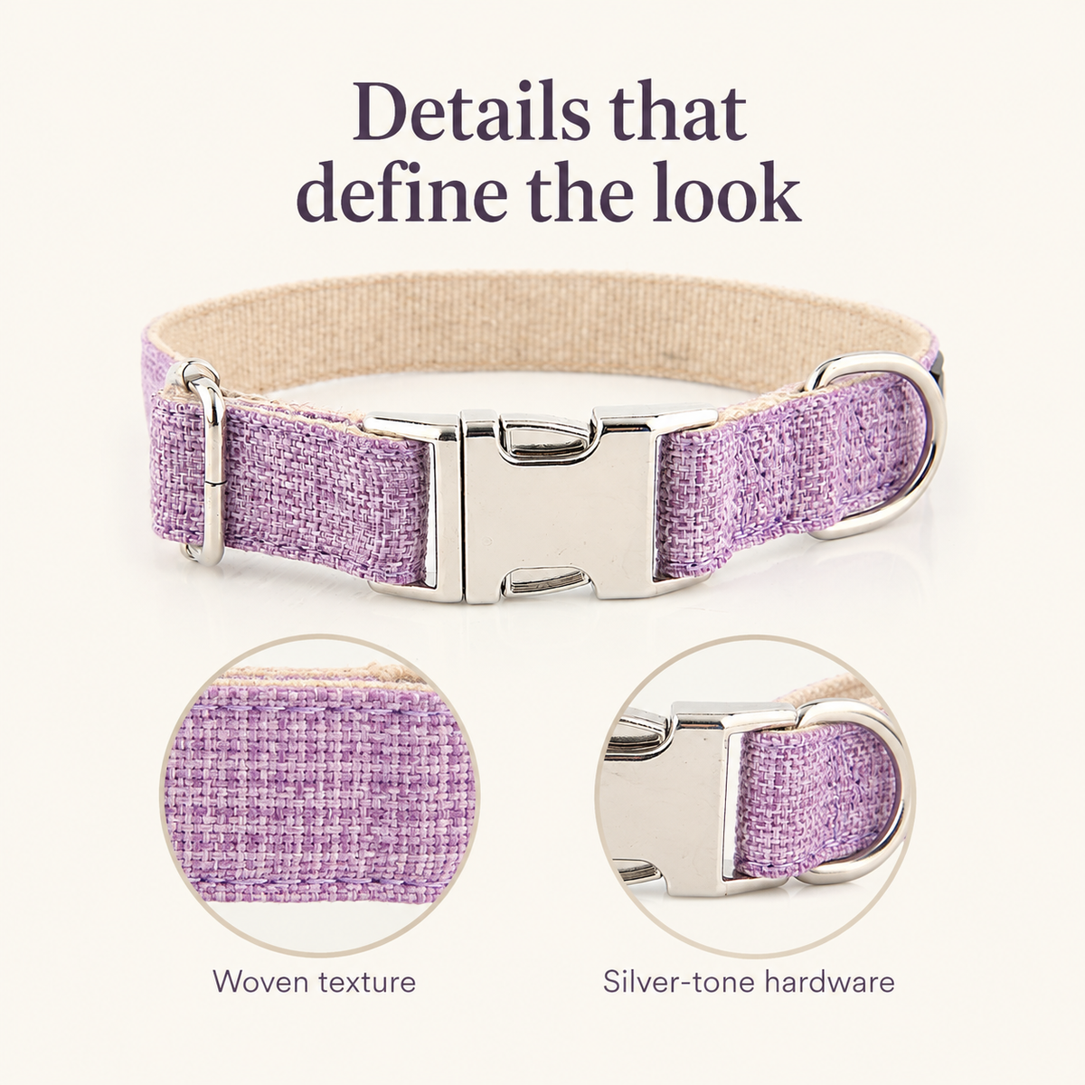 Lavender woven dog collar — construction [PZ-827044449353-construction]