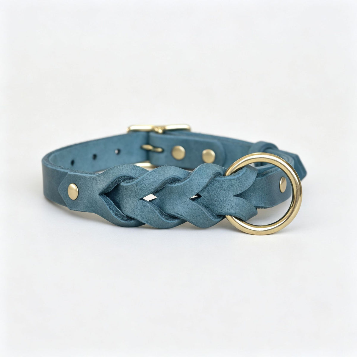 Peacock Blue Braided Full-Grain Leather Dog Collar [PZ-703791991859-color-peacock-blue]