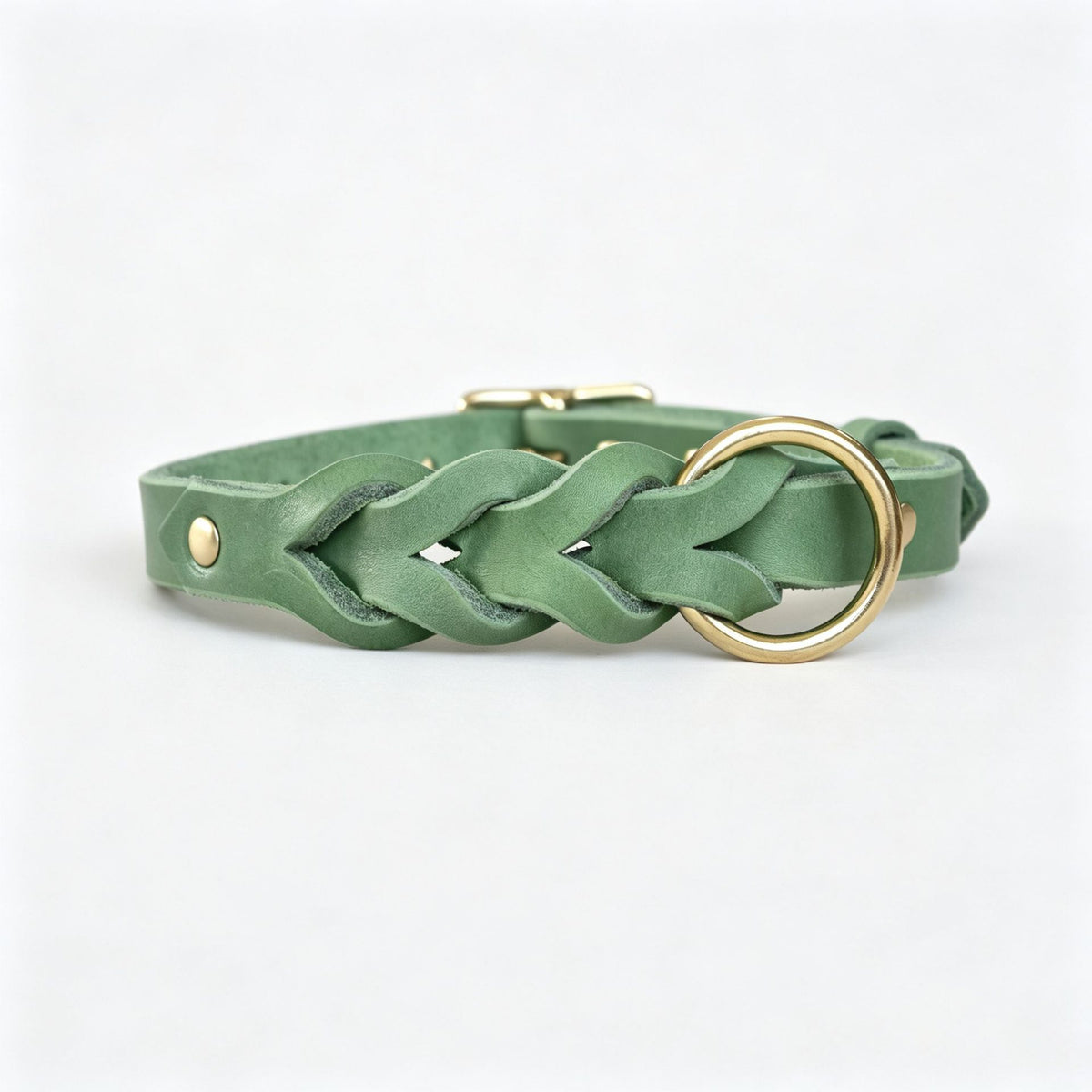 Green Braided Full-Grain Leather Dog Collar [PZ-703791991859-color-green]