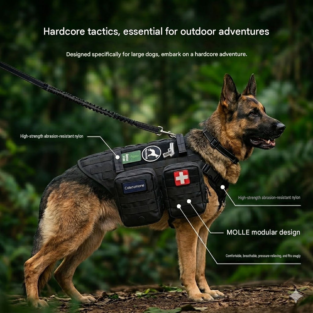 Black tactical harness shown on a large dog outdoors [PZ-1081429020565-features]