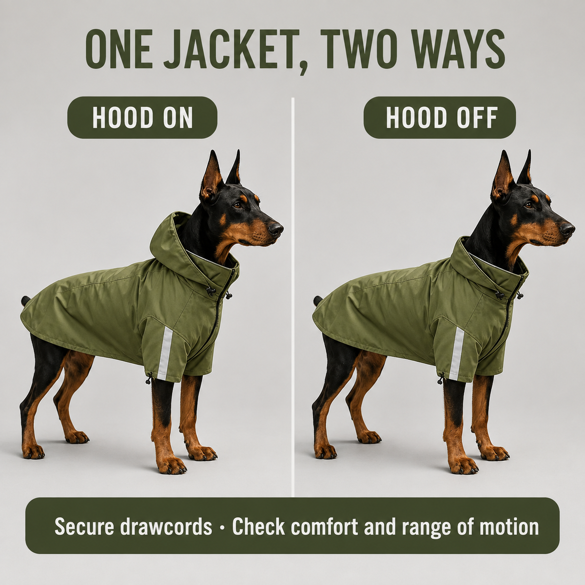 All-Weather Dog Trail Jacket — removable hood options [PZ-993697719905-hood-options]
