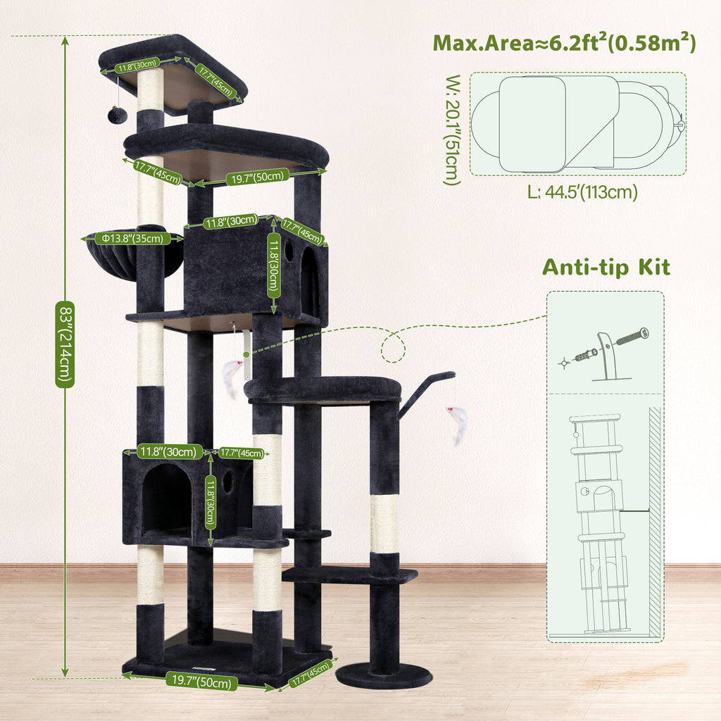 Globlazer S83 Heavy Duty Cat Tree — Dark Grey, 83 in — product detail image 2 [PZ-globlazer-s83-dg-gallery-03]