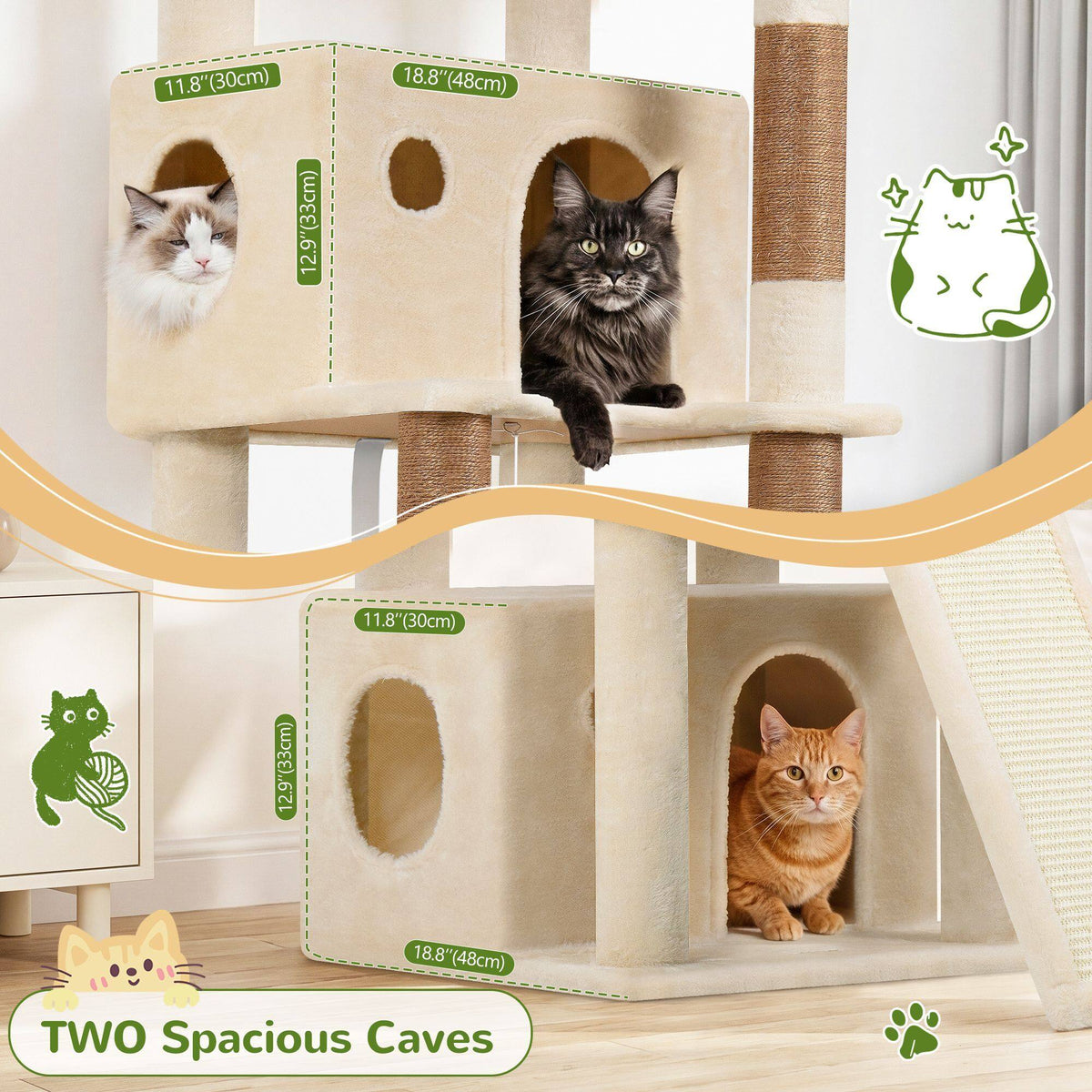 Globlazer F64B Cat Tower — Beige, 64 in — product detail image 2 [PZ-globlazer-f64b-bg-gallery-03]