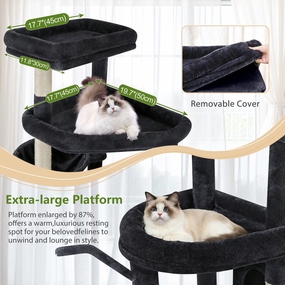 Globlazer S83 Heavy Duty Cat Tree — Dark Grey, 83 in — product detail image 3 [PZ-globlazer-s83-dg-gallery-04]