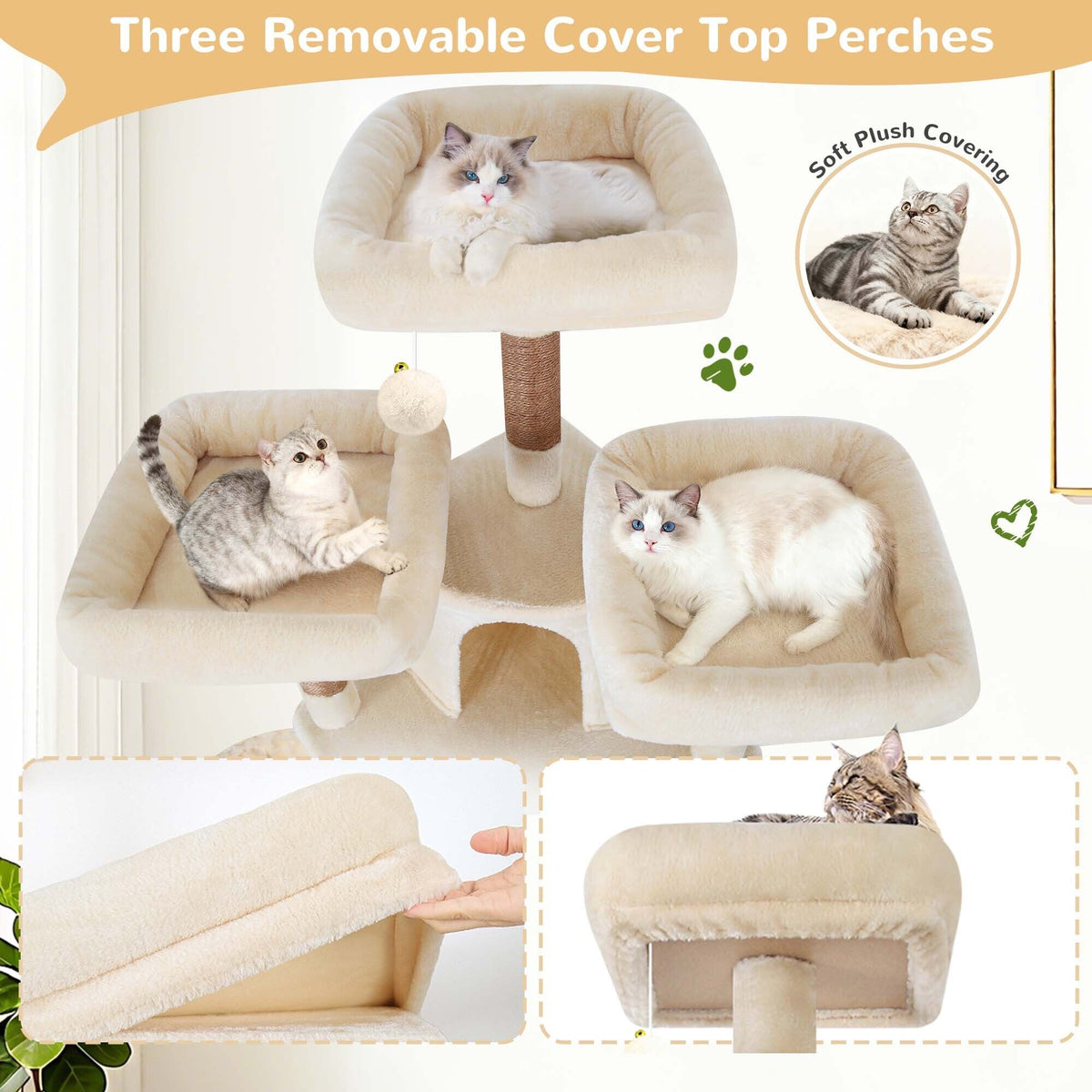 Globlazer F80H Multi-Level Cat Tree — Beige, 80 in — product detail image 3 [PZ-globlazer-f80h-bg-gallery-04]