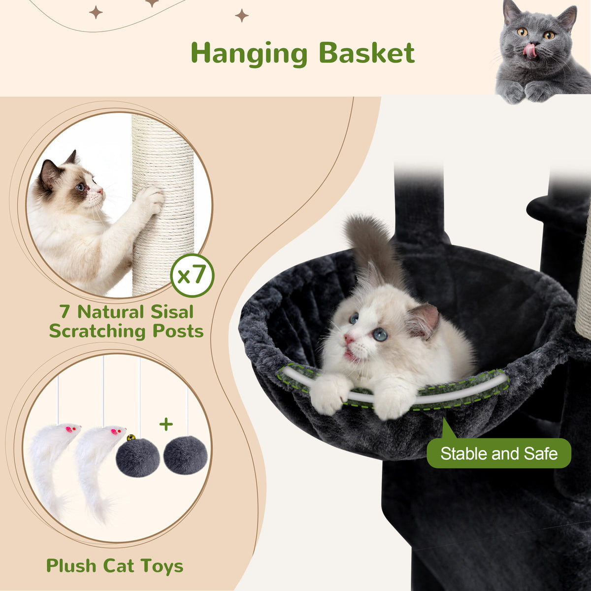 Globlazer S83 Heavy Duty Cat Tree — Dark Grey, 83 in — product detail image 4 [PZ-globlazer-s83-dg-gallery-05]