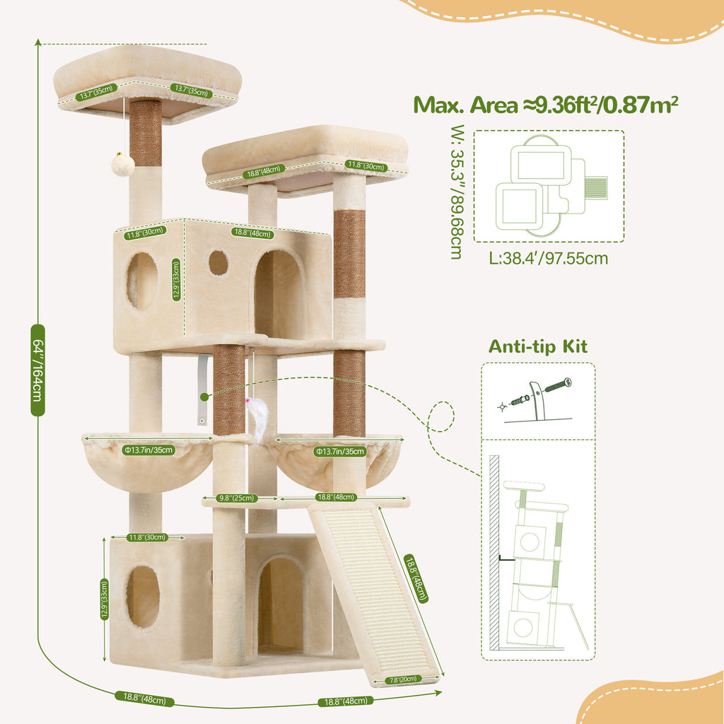 Globlazer F64B Cat Tower — Beige, 64 in — product detail image 4 [PZ-globlazer-f64b-bg-gallery-05]