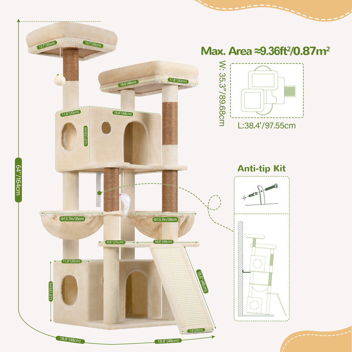 Globlazer F64B Cat Tower — Beige, 64 in — product detail image 4 [PZ-globlazer-f64b-bg-gallery-05]