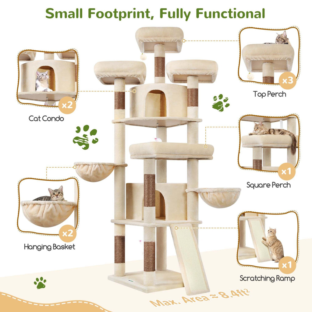 Globlazer F80H Multi-Level Cat Tree — Beige, 80 in — product detail image 4 [PZ-globlazer-f80h-bg-gallery-05]