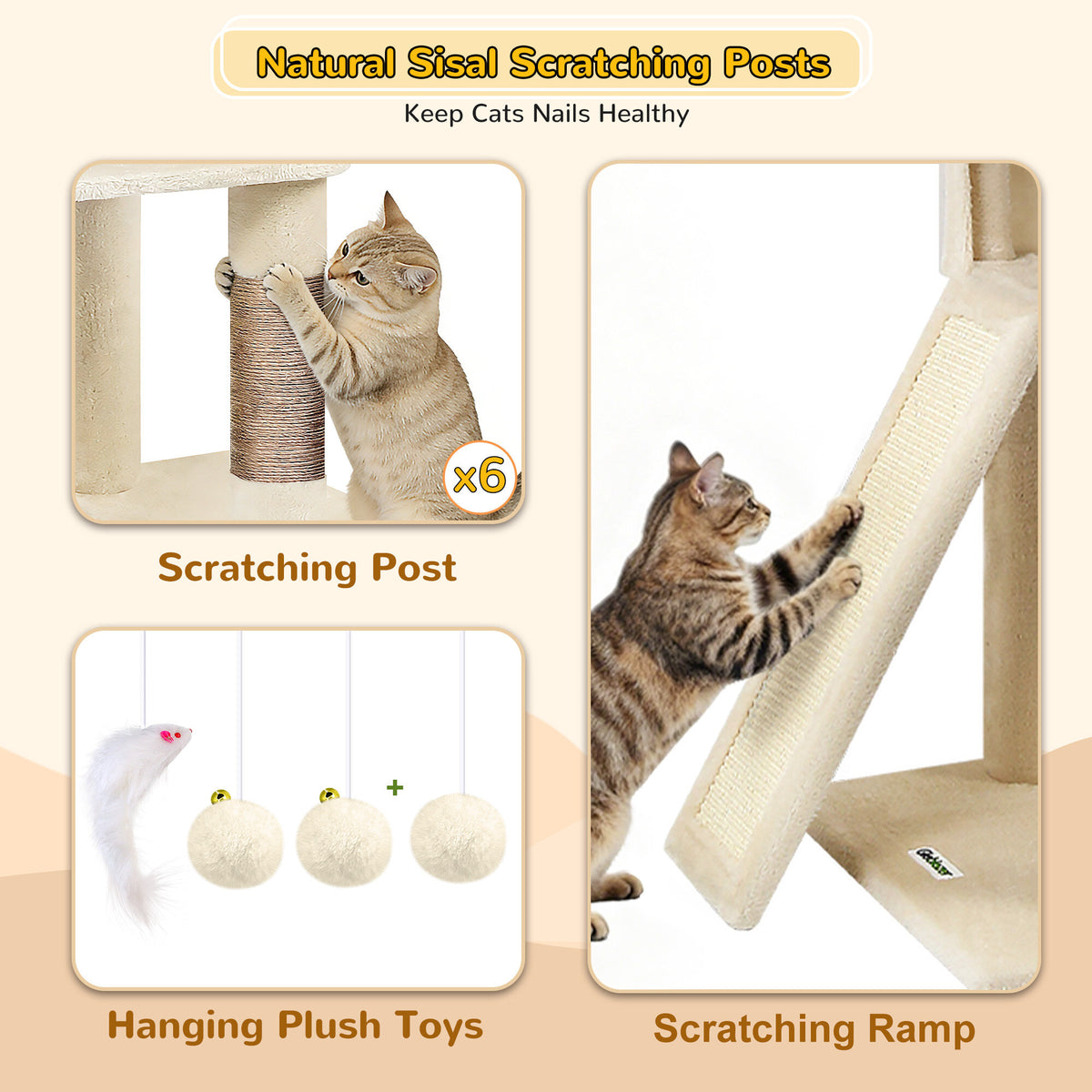 Globlazer S78 Cat Tower — Beige, 78 in — product detail image 6 [PZ-globlazer-s78-bg-gallery-07]