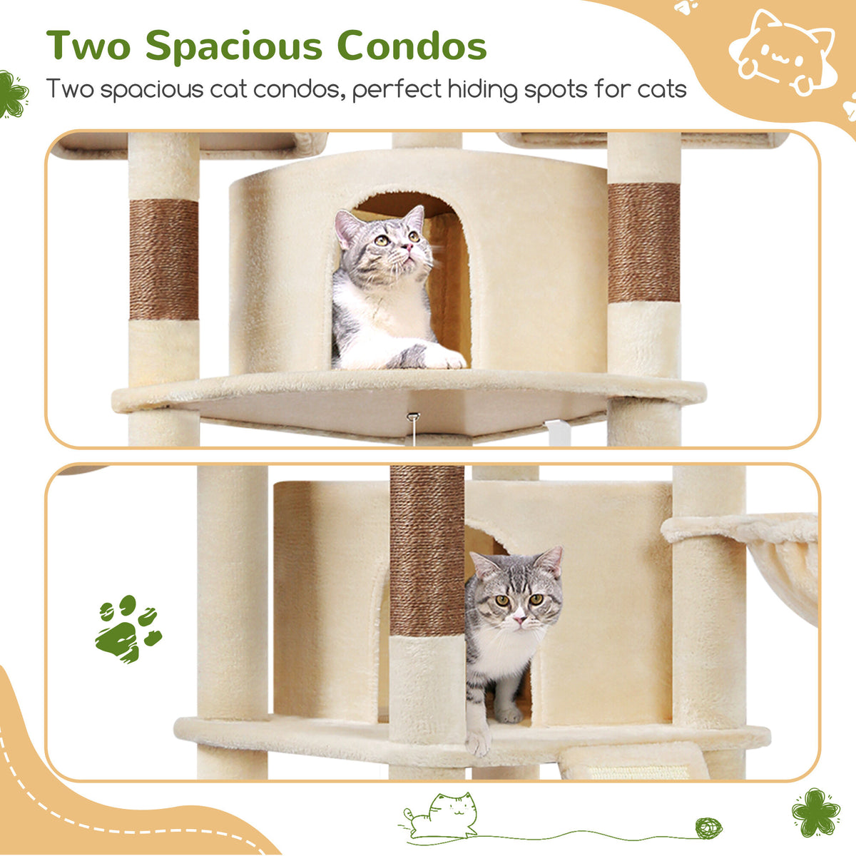 Globlazer F80H Multi-Level Cat Tree — Beige, 80 in — product detail image 7 [PZ-globlazer-f80h-bg-gallery-08]