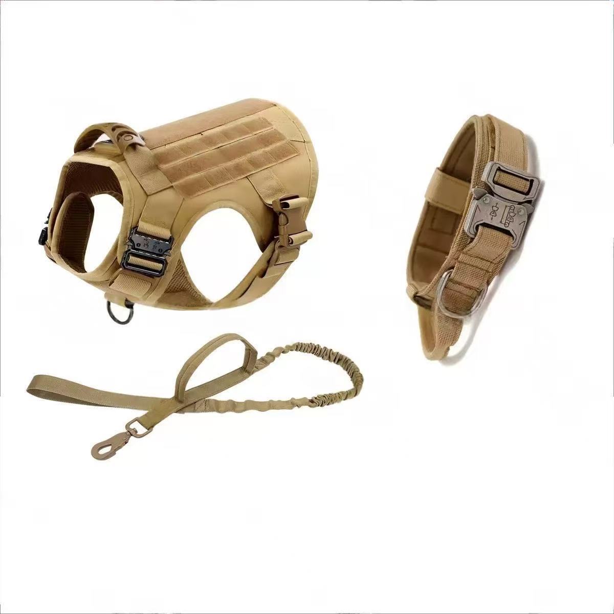 Tactical harness, collar and bungee leash set — khaki [PZ-1059684274128-khaki]