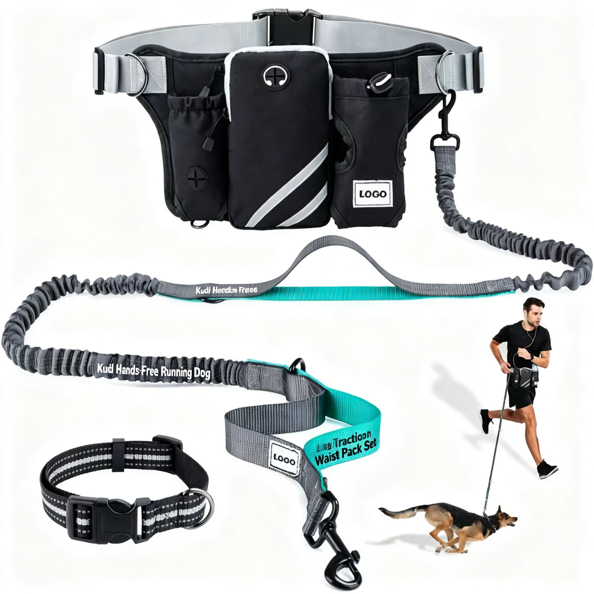 Kudi Hands-Free Running Dog Traction Leash Waist Pack Set - product image 2 [PZ-1052734539082-localized-2]