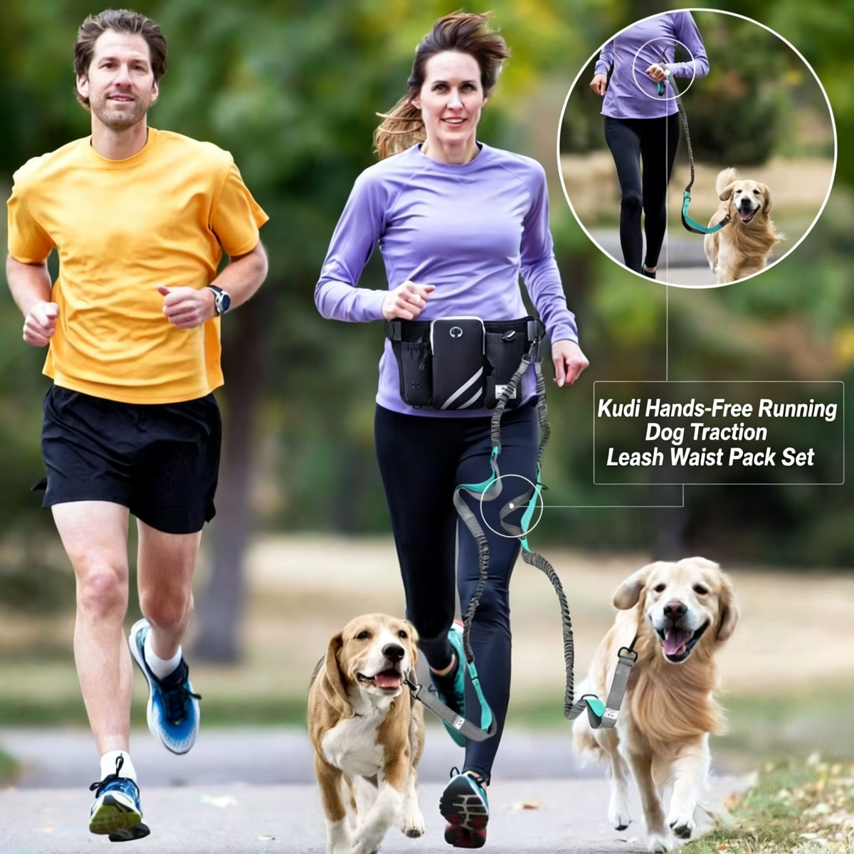 Kudi Hands-Free Running Dog Traction Leash Waist Pack Set - product image 3 [PZ-1052734539082-localized-3]