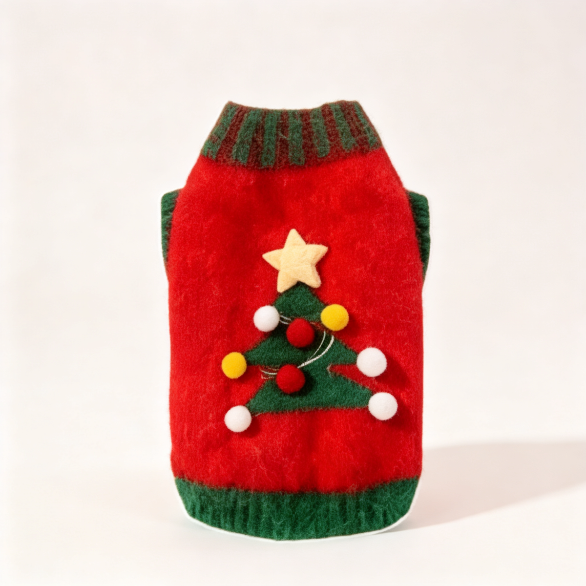 Red Christmas Tree Knit Dog Sweater with Pompom and Star Details - product image 1 [PZ-1002464461510-localized-1]
