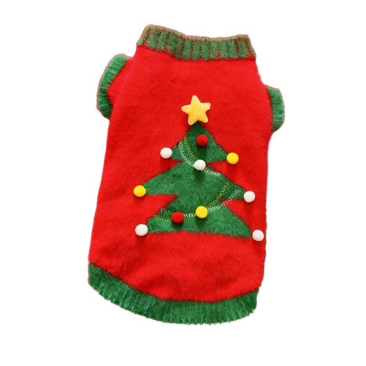 Red Christmas Tree Knit Dog Sweater with Pompom and Star Details - product image 5 [PZ-1002464461510-localized-5]