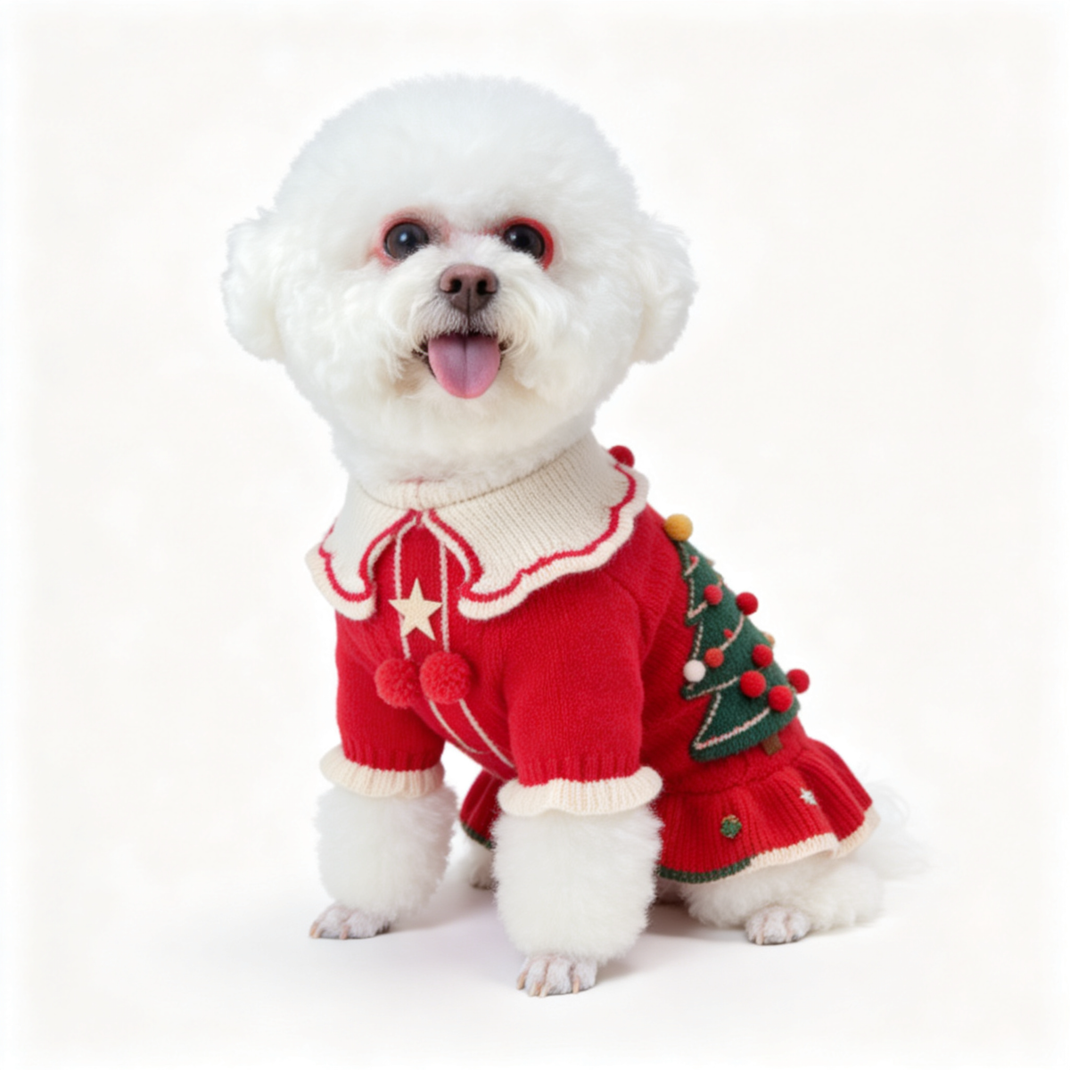 Red Christmas Tree Knit Dog Sweater with Pompom and Star Details - product image 6 [PZ-1002464461510-localized-6]