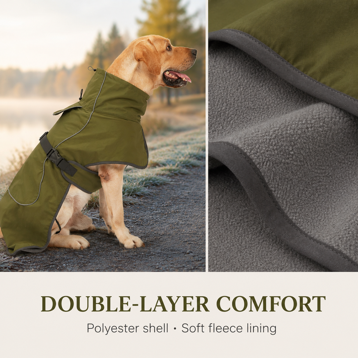 Fleece-Lined Dog Winter Cape — shell and fleece lining [PZ-658882497316-material]
