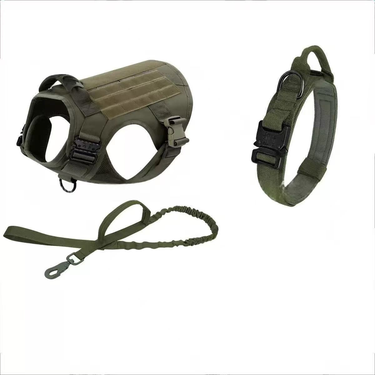 Tactical harness, collar and bungee leash set — olive [PZ-1059684274128-olive]