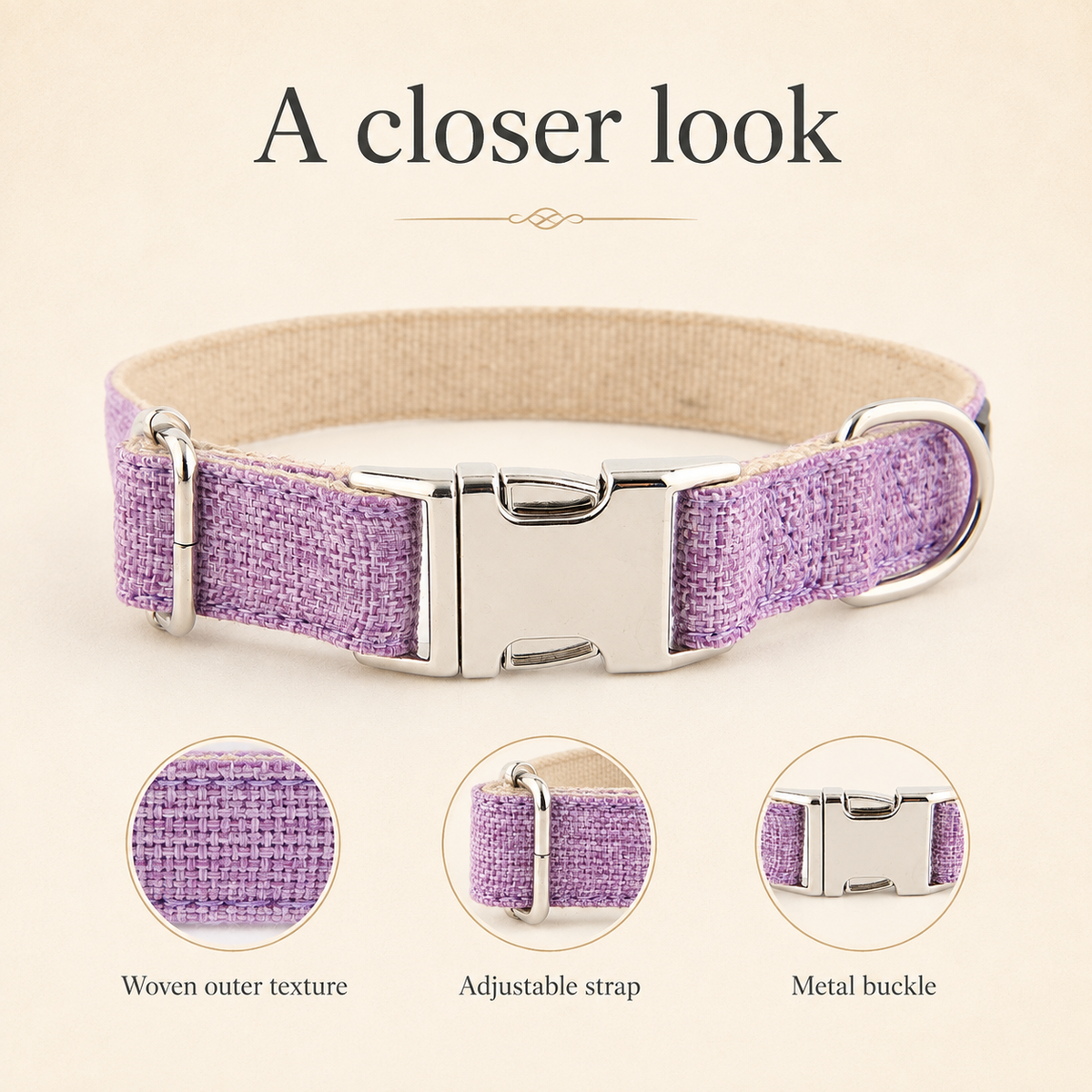 Lavender woven dog collar — overview [PZ-827044449353-overview]