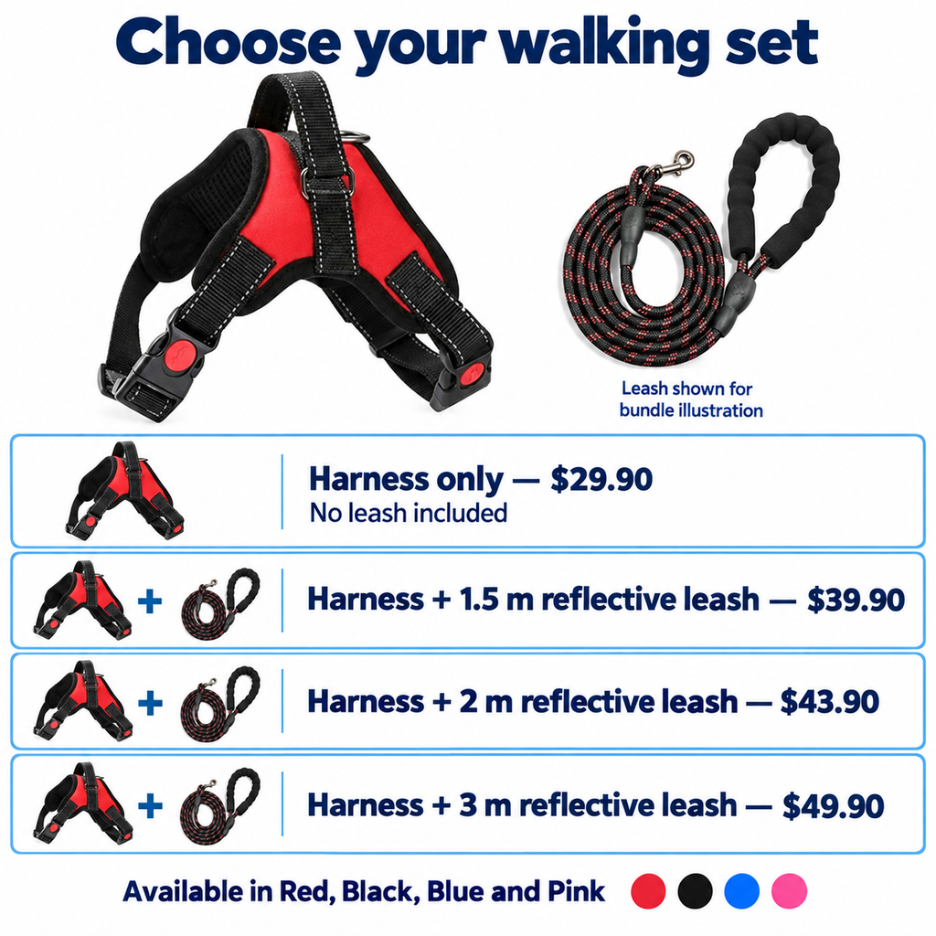 Harness only or bundle with 1.5 m 2 m or 3 m reflective rope leash and confirmed USD prices [PZ-1062162838955-packages]