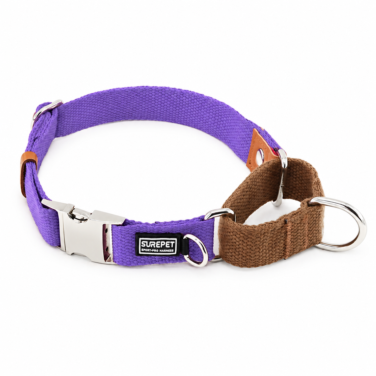 Purple / Brown martingale dog collar with silver metal buckle [PZ-1065899617360-purple]