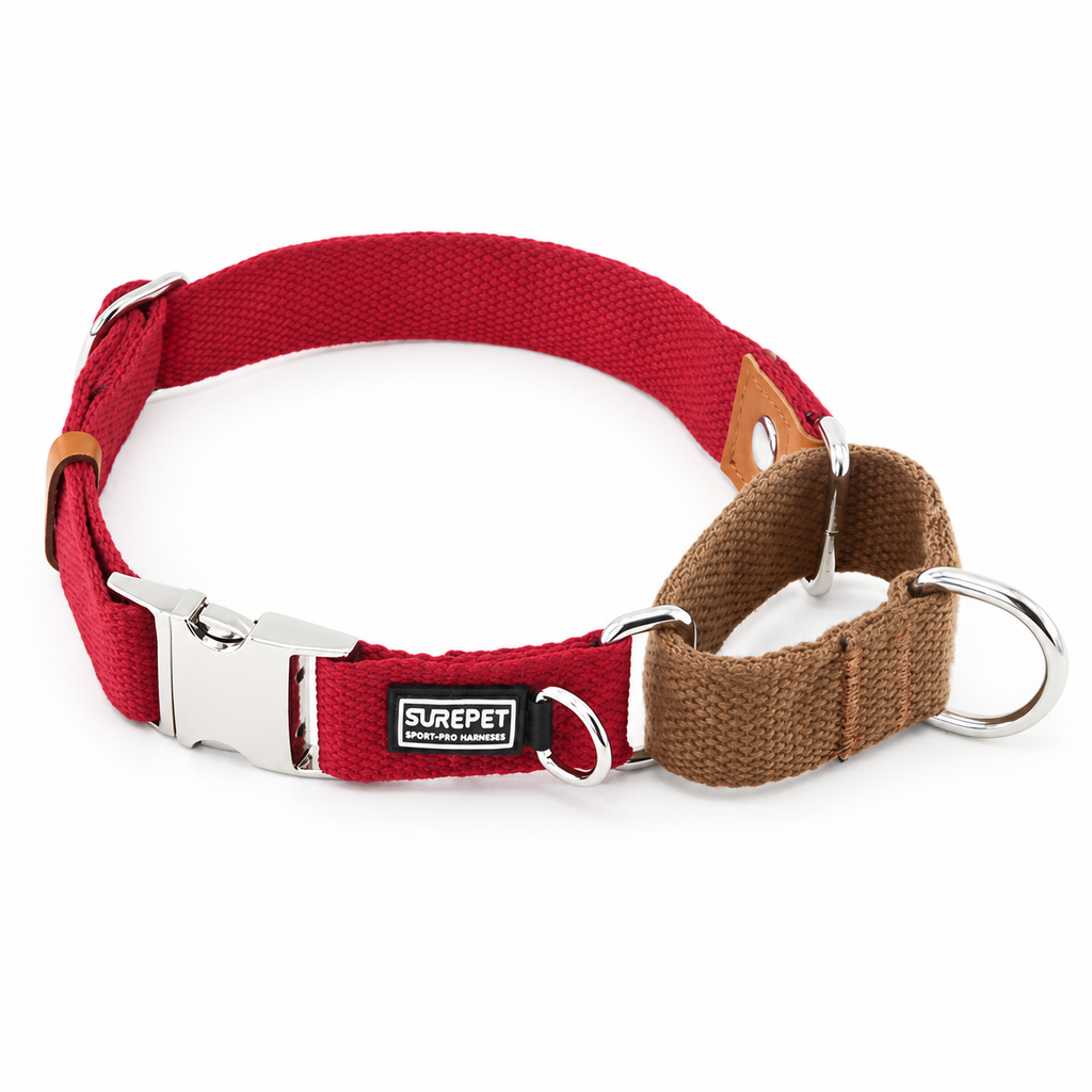 Red / Brown martingale dog collar with silver metal buckle [PZ-1065899617360-red]