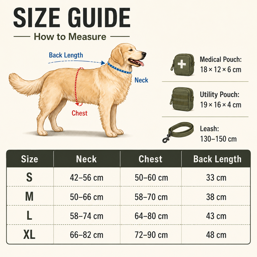 S to XL tactical dog harness size and measurement guide [PZ-1081429020565-size-guide]