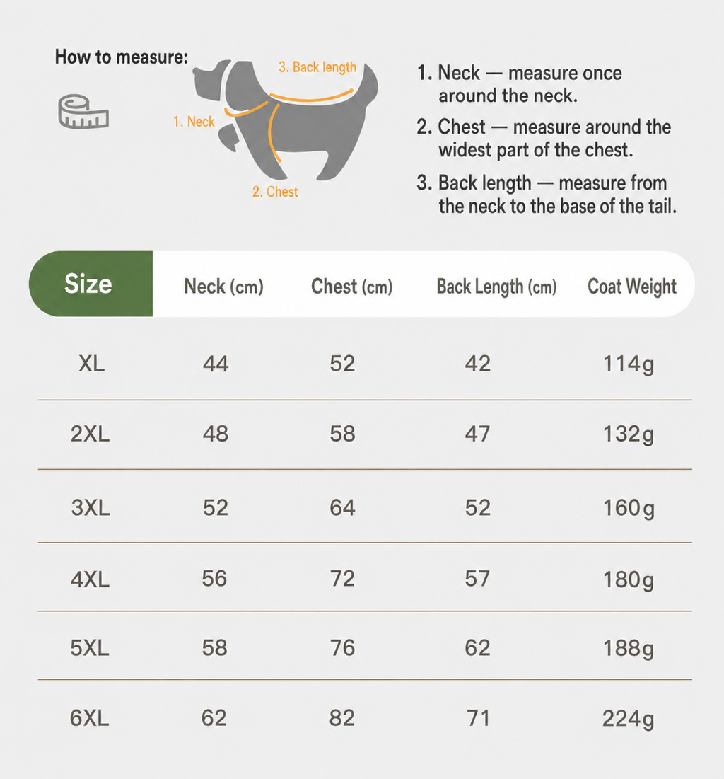 XL to 6XL dog winter coat measurement and size guide [PZ-979376684652-size-guide]