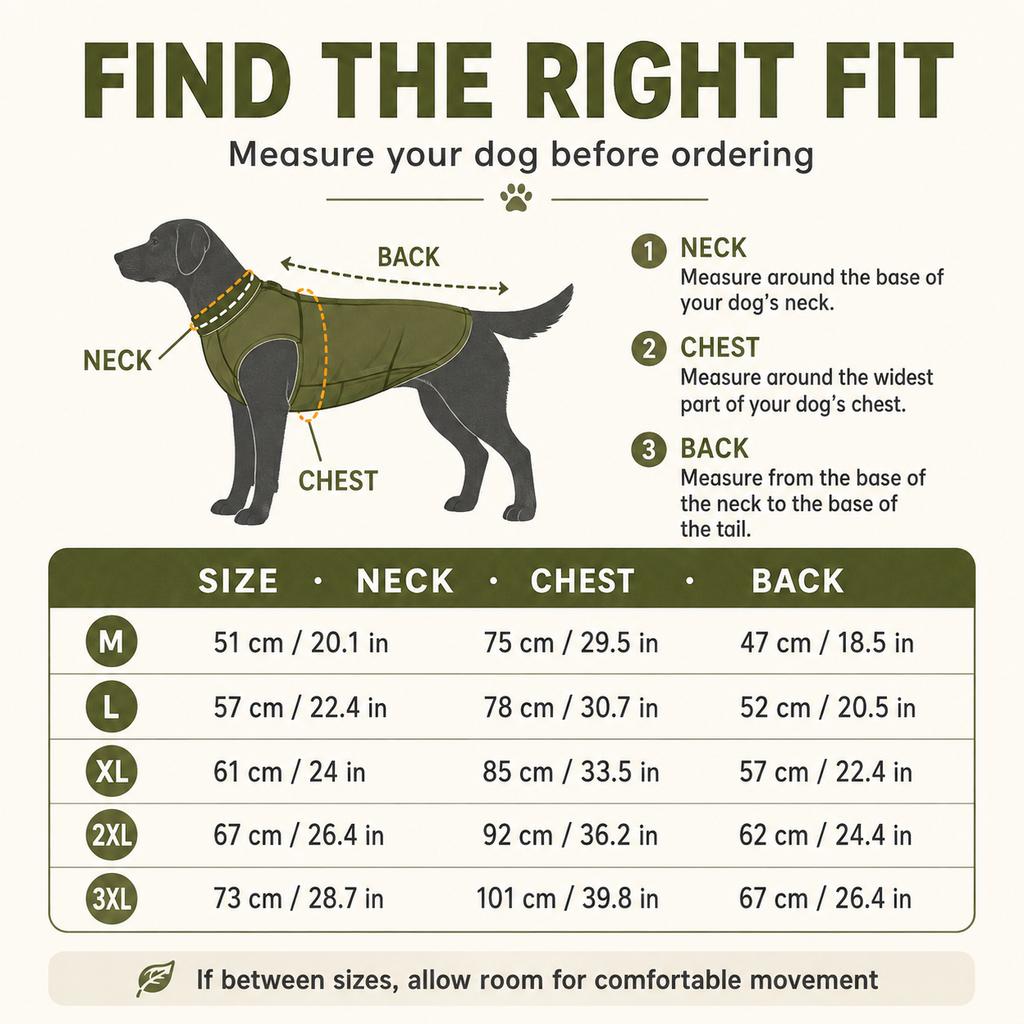 All-Weather Dog Trail Jacket — size guide [PZ-993697719905-size]