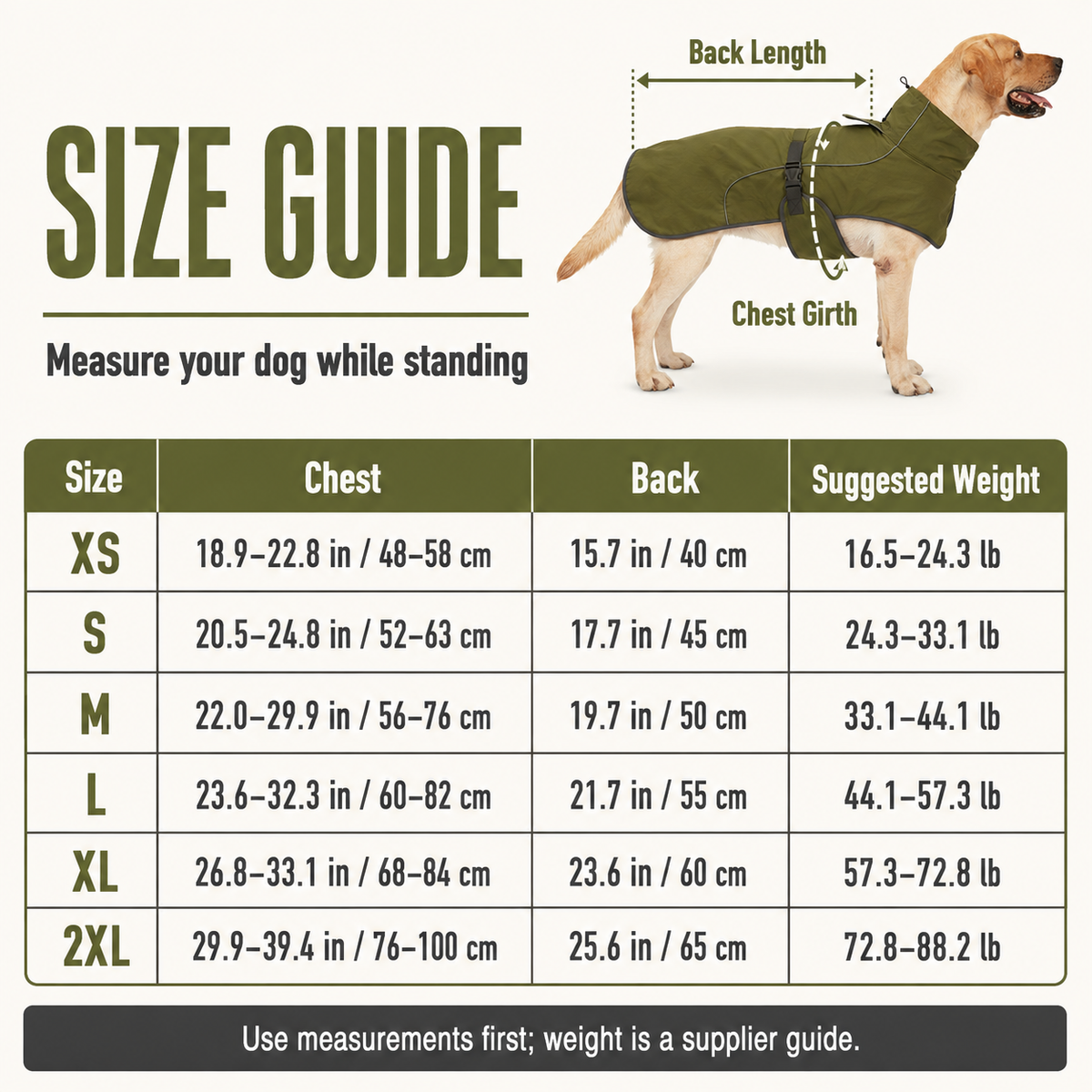 Fleece-Lined Dog Winter Cape — size guide [PZ-658882497316-size]